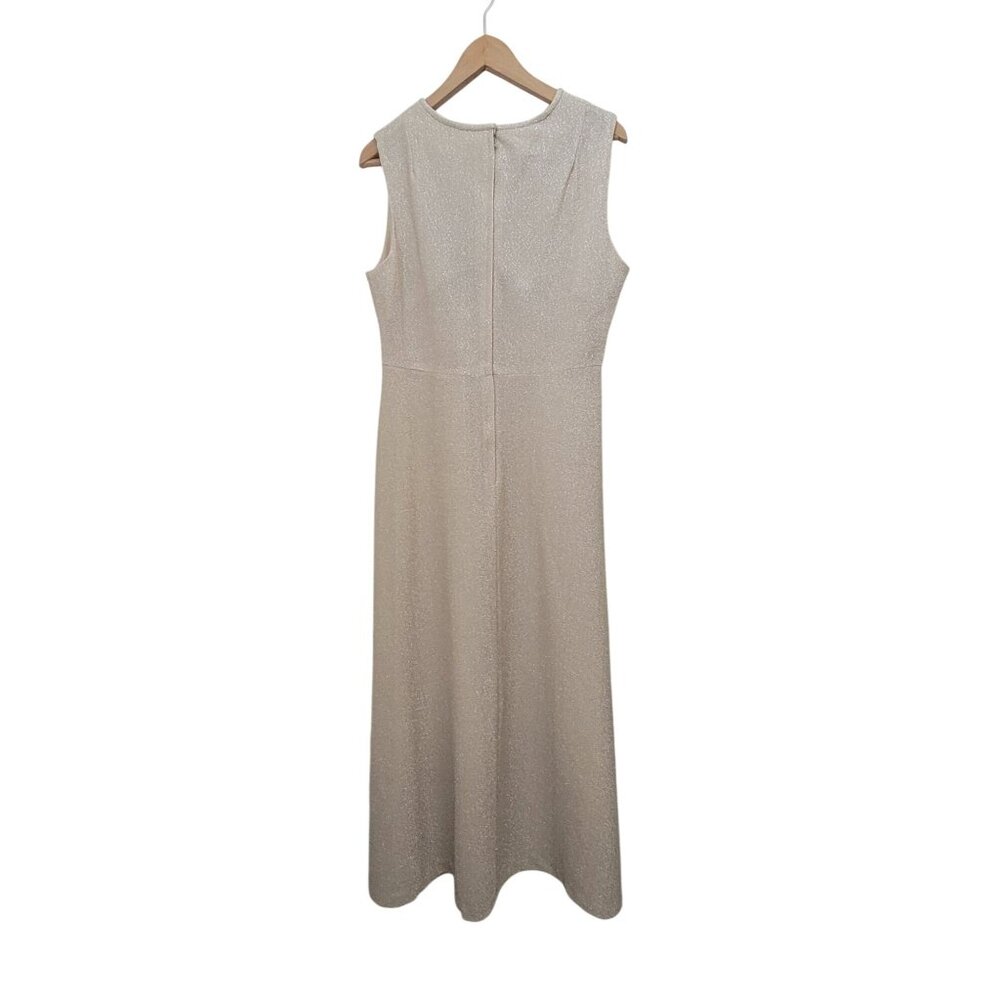 Vintage 70s Sleeveless Shimmering Champagne Gold Lamé Sheer Maxi Dress Sz 18.5 - Picture 3 of 9